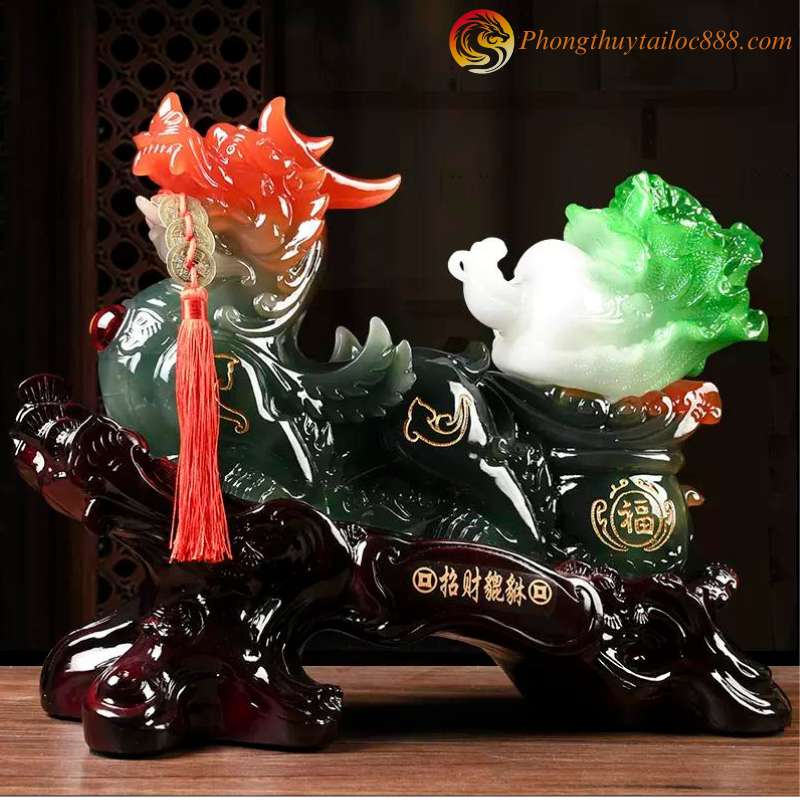 Tỳ Hưu Phong Thuỷ Xanh Ngọc Đỏ Thu Hút Tài Lộc